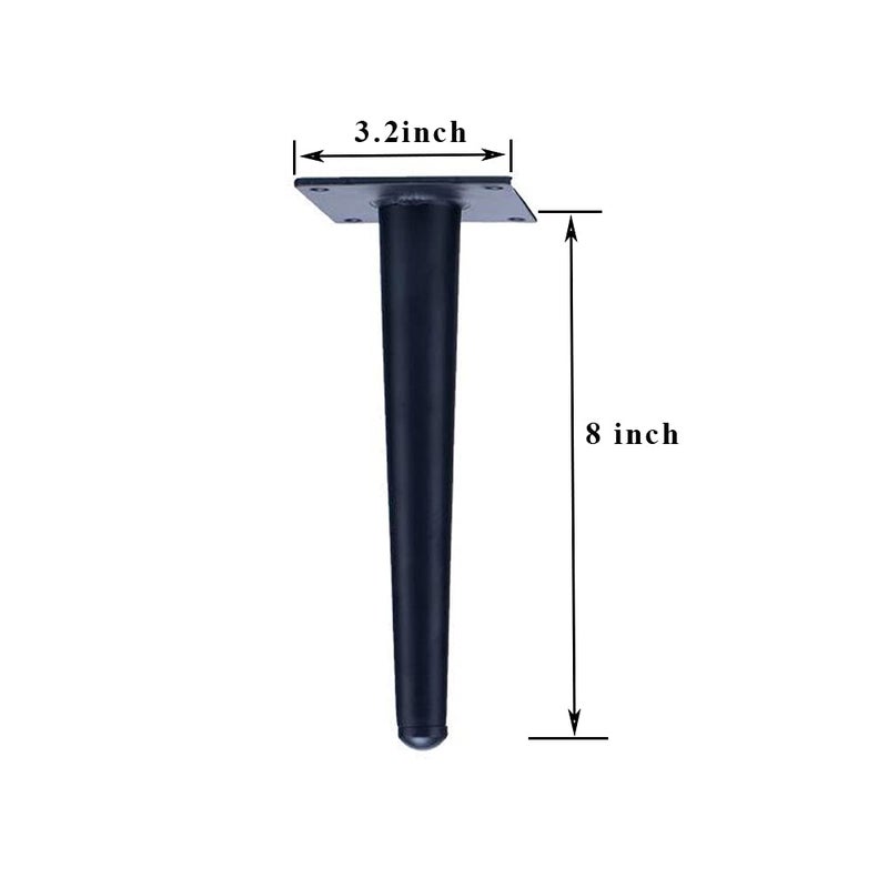 ALXEH Straight Furniture Table Legs 8 Inch, Round Tapered Metal Furniture Legs Black, Modern Dresser Cabinet Sofa Support Feet Replacement, Set of 4 - Image 2